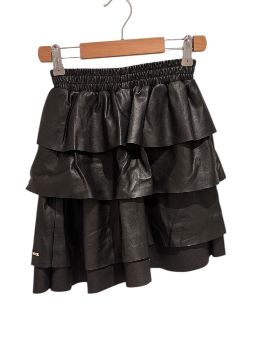 KARL LAGERFELD KIDS black faux leather elastic waist tiered skirt - size 8